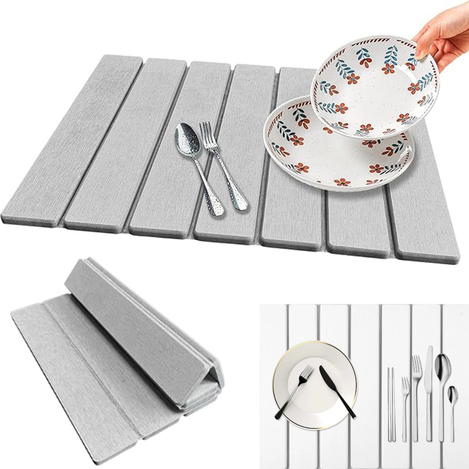 Foldable Diatomite Stone Dish Drying Mat — Fast-Absorbing