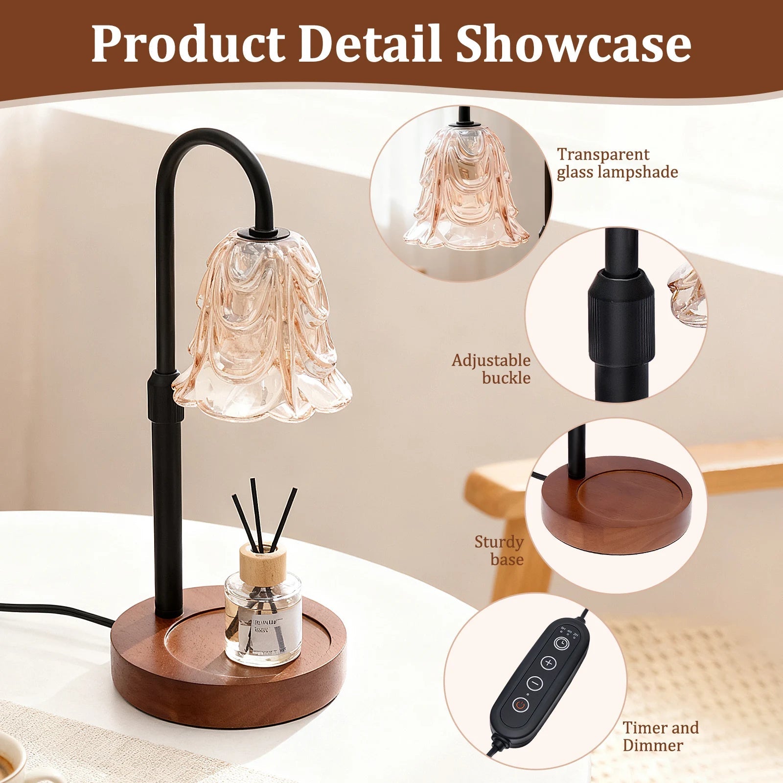 Flower Dimmable Candle Warmer Lamp — Flame-Free Fragrance