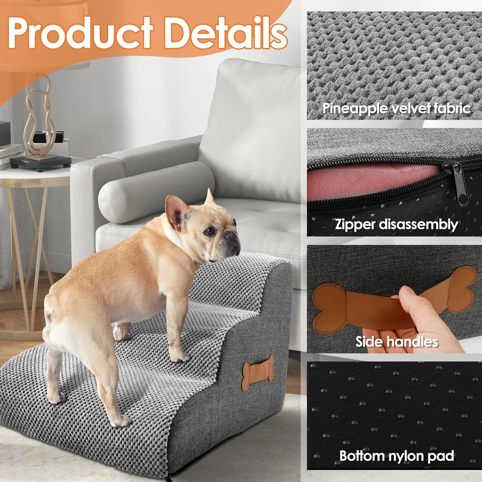 Dog Stairs for Bed — Soft, Sturdy Pet Steps