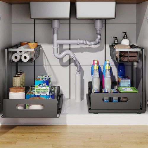 2-Tier Slide-Out Under-Sink Organizer — Fits Around Pipes