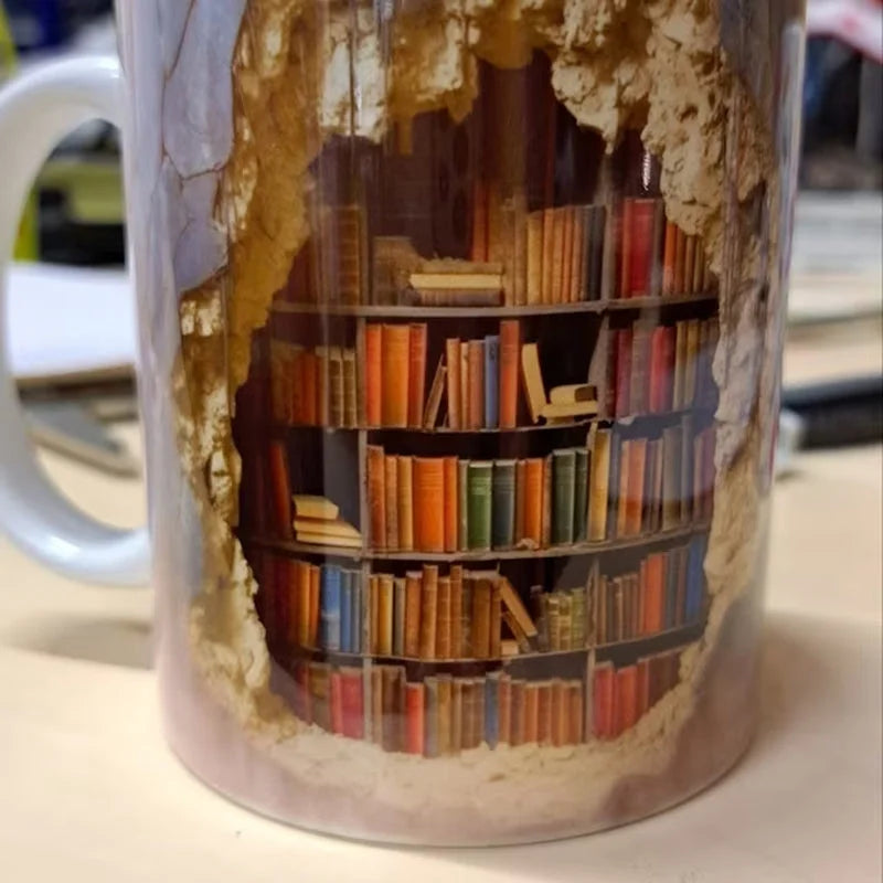 3D Library Bookshelf Mug — Coffee Mug Gift for Book Lovers