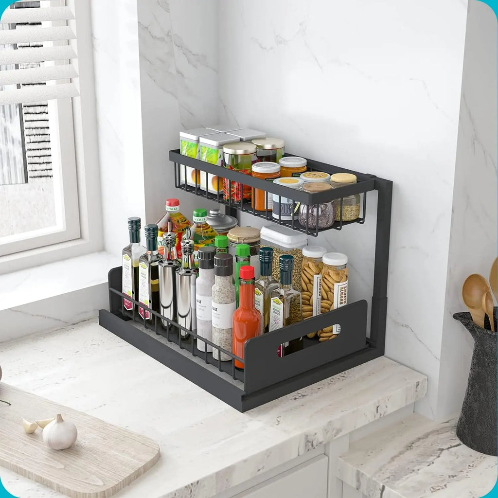 2-Tier Slide-Out Under-Sink Organizer — Fits Around Pipes