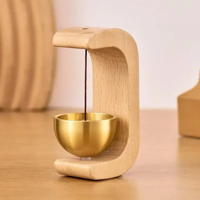 Wireless Door Chime with Brass Bell and Wooden Frame