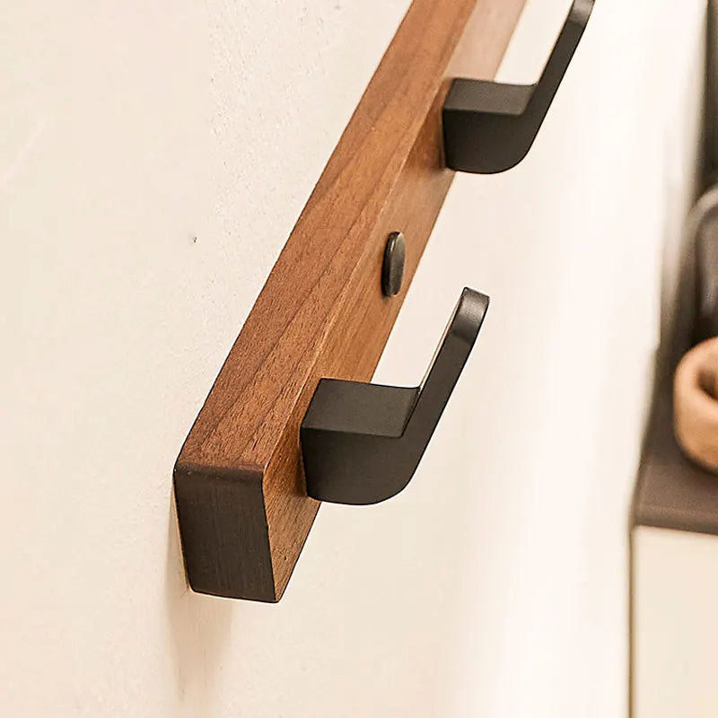 Minimalist Wood & Metal Wall-Mounted Coat Hook Rack