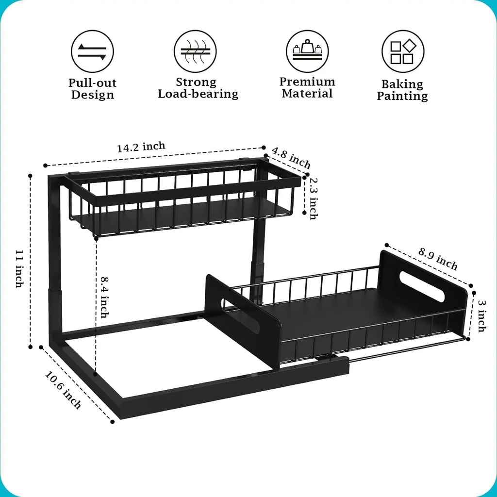 2-Tier Slide-Out Under-Sink Organizer — Fits Around Pipes