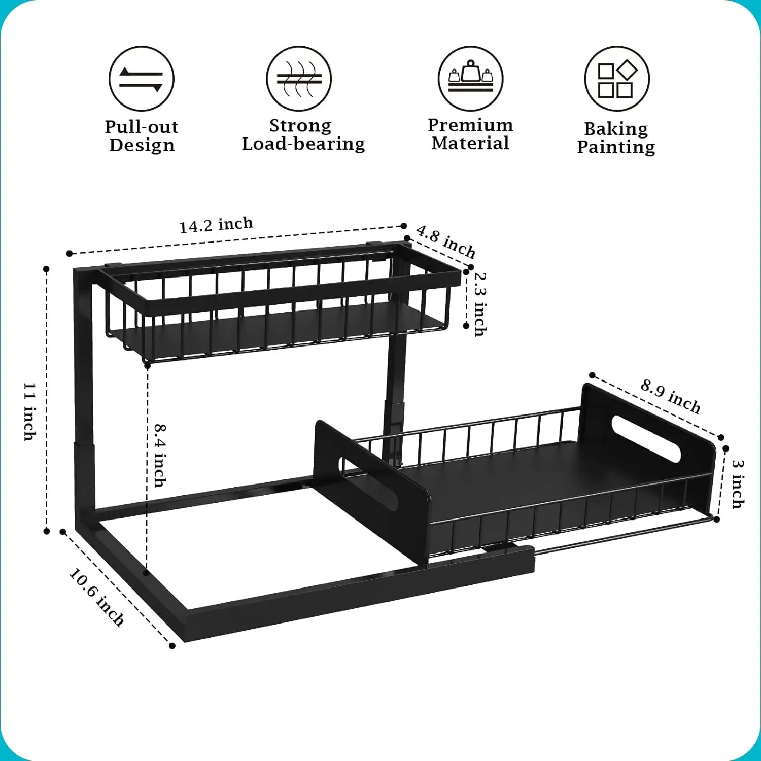 2-Tier Slide-Out Under-Sink Organizer — Fits Around Pipes