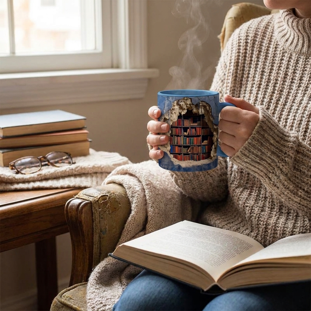 3D Library Bookshelf Mug lifestyle