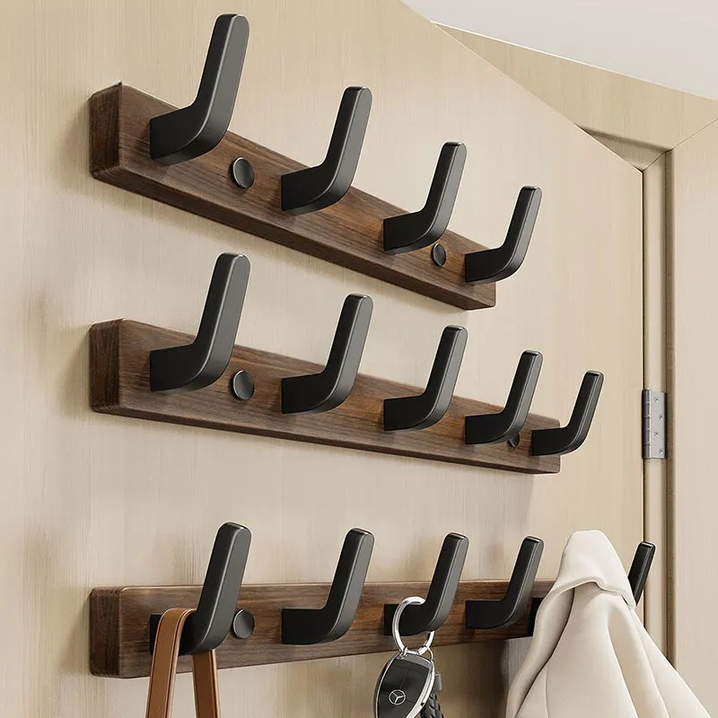 Minimalist Wood & Metal Wall-Mounted Coat Hook Rack