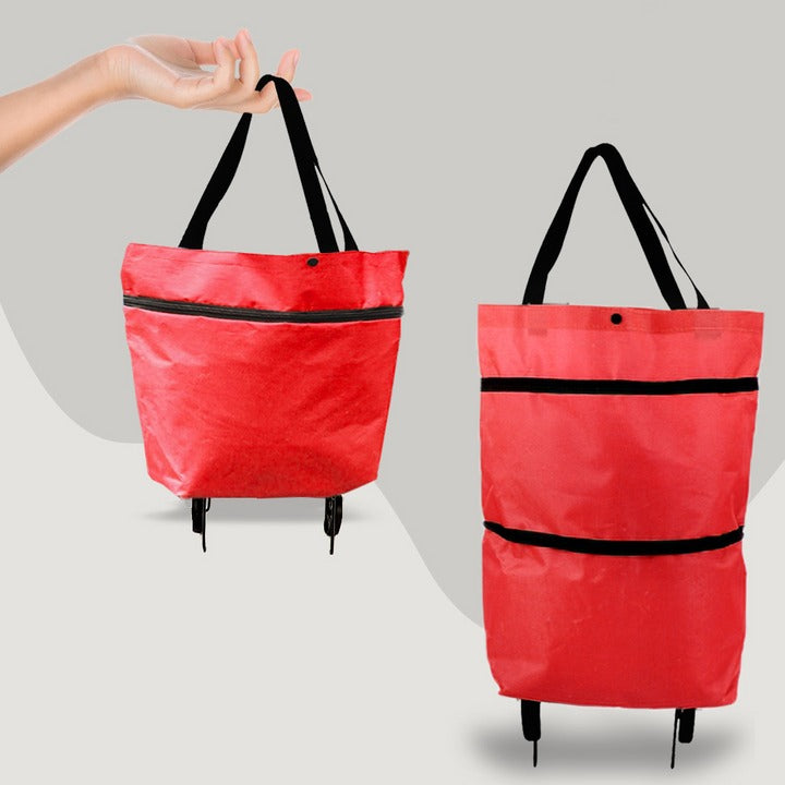 2-in-1 Foldable Shopping Bag with Wheels — Tote or Trolley