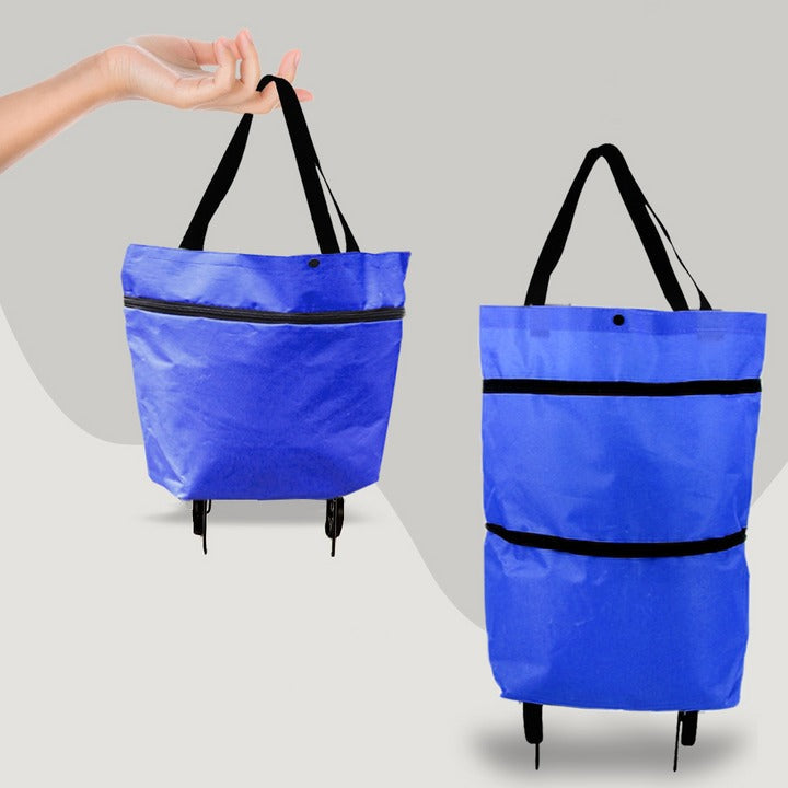 2-in-1 Foldable Shopping Bag with Wheels — Tote or Trolley