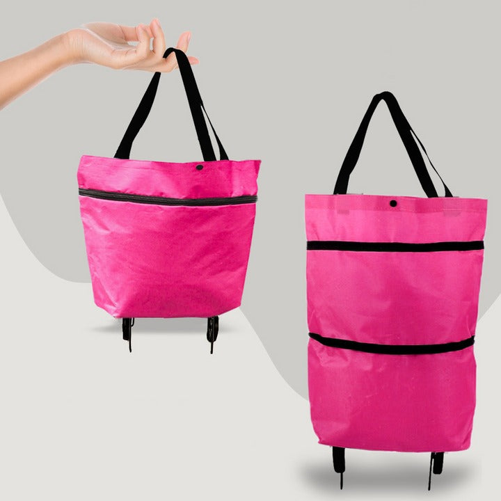 2-in-1 Foldable Shopping Bag with Wheels — Tote or Trolley