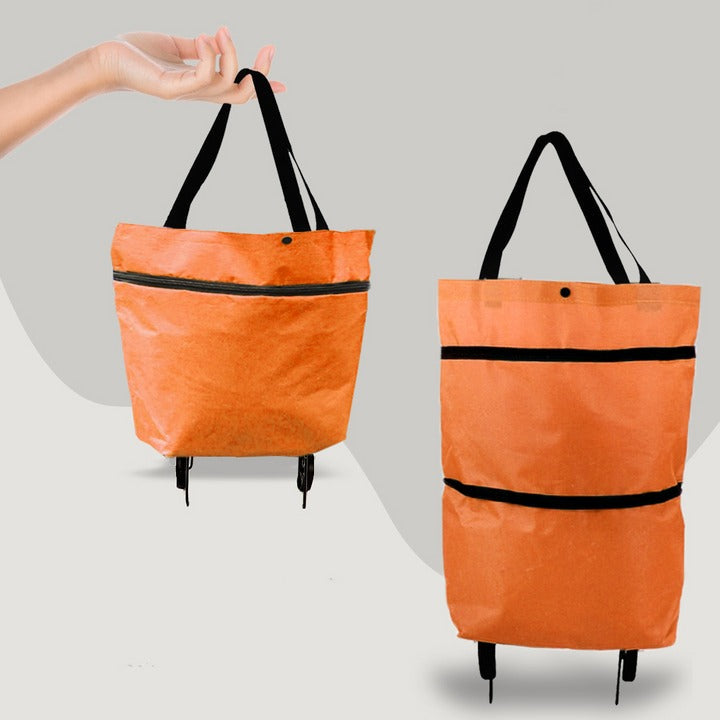 2-in-1 Foldable Shopping Bag with Wheels — Tote or Trolley