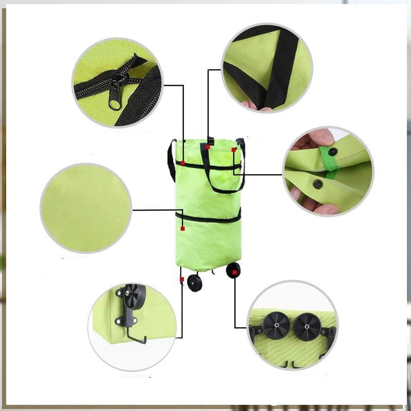 2-in-1 Foldable Shopping Bag with Wheels — Tote or Trolley