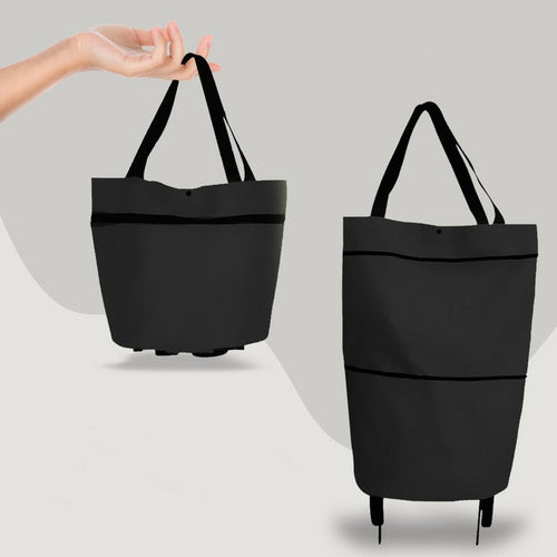 2-in-1 Foldable Shopping Bag with Wheels — Tote or Trolley