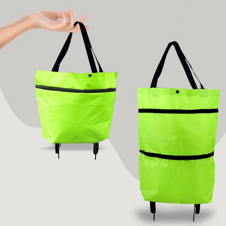 2-in-1 Foldable Shopping Bag with Wheels — Tote or Trolley