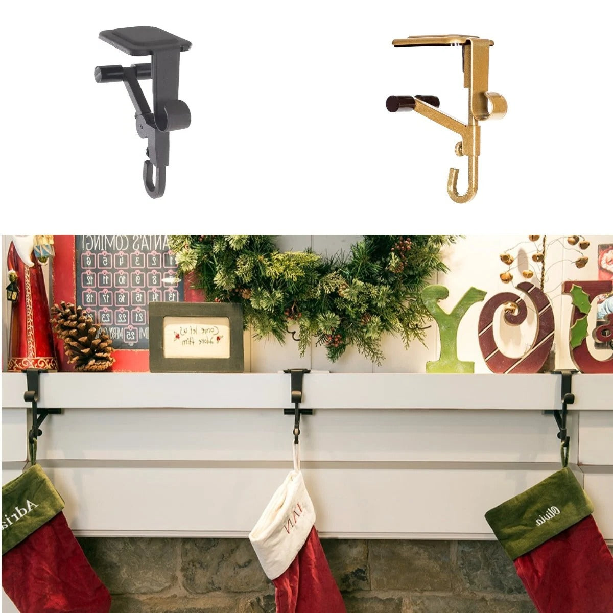 2-in-1 Garland & Christmas Stocking Holders for Mantel