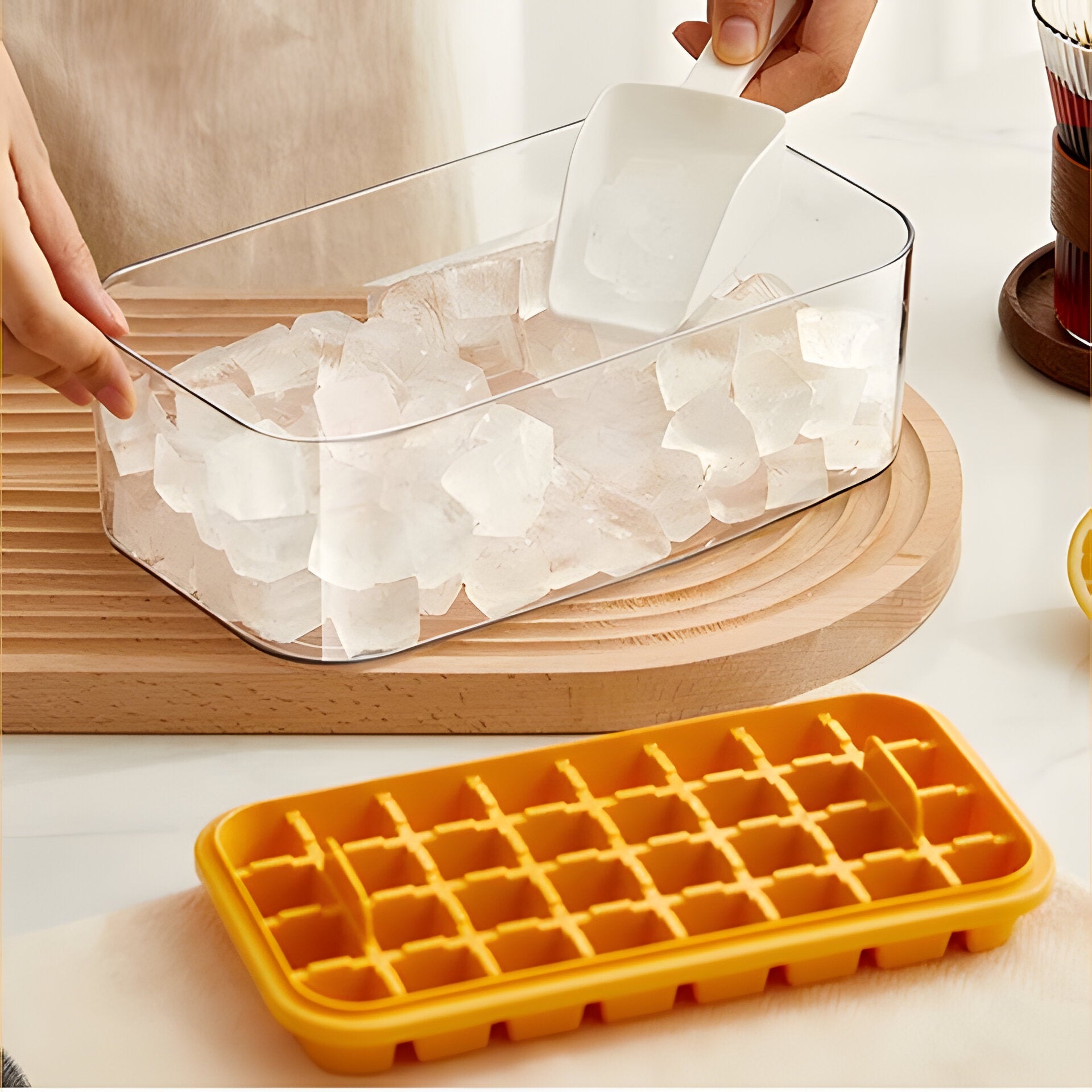 One-Click Ice Tray System — Effortless Ice with Storage Bin