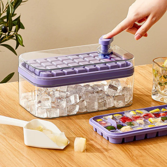 One-Click Ice Tray System — Effortless Ice with Storage Bin