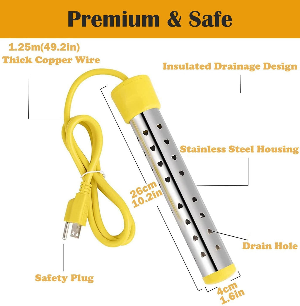 1500W Portable Immersion Water Heater — Fast Hot Water