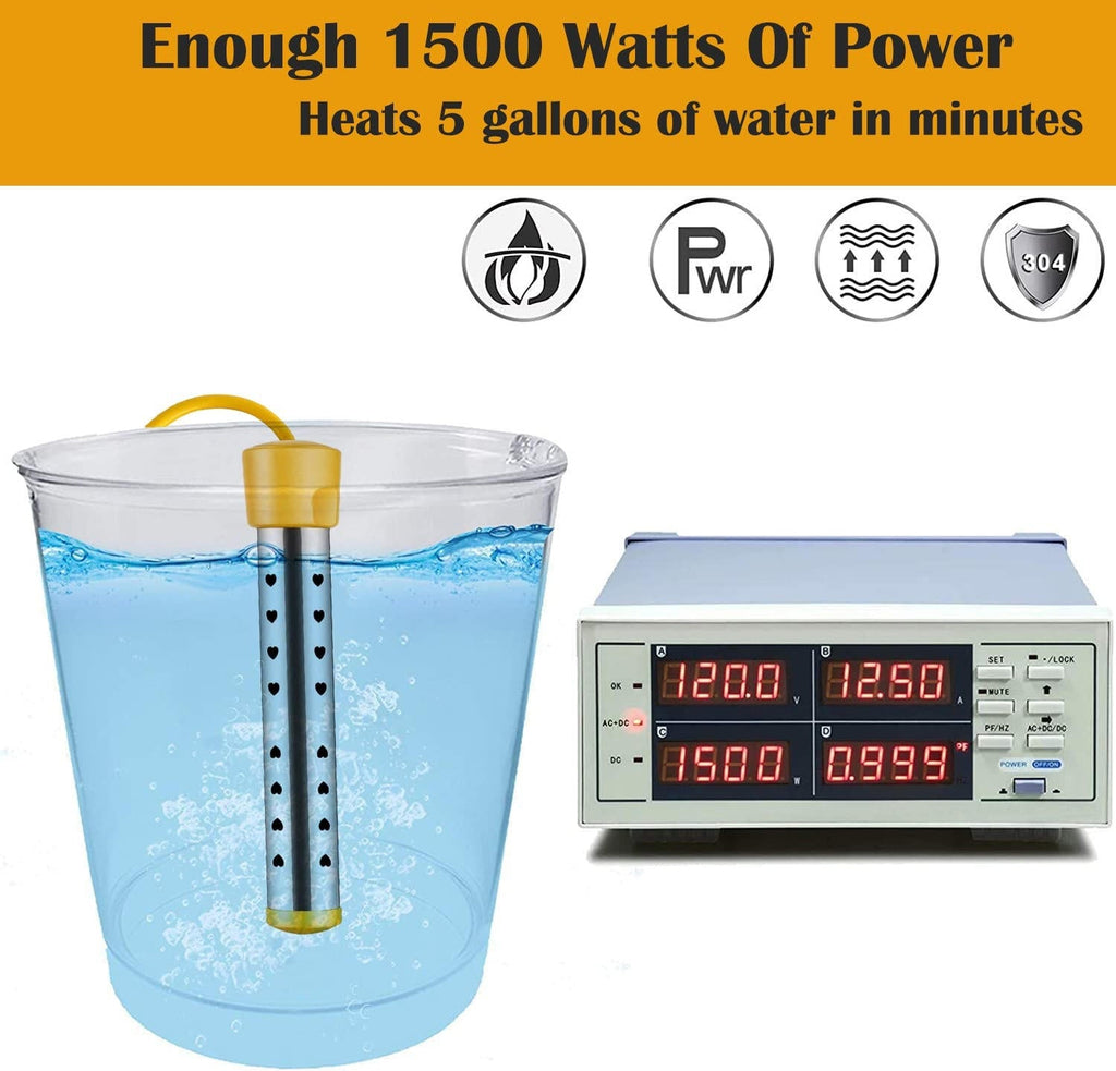 1500W Portable Immersion Water Heater — Fast Hot Water