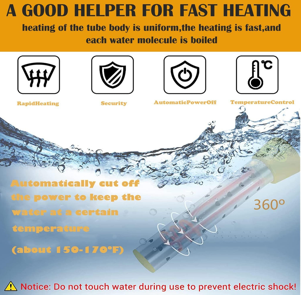 1500W Portable Immersion Water Heater — Fast Hot Water