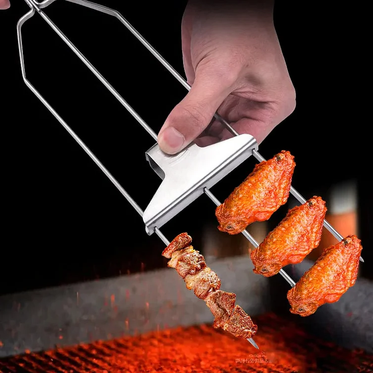 Three-Prong Grill Skewer Set — No-Spin BBQ Skewers