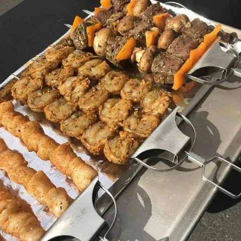 Three-Prong Grill Skewer Set — No-Spin BBQ Skewers