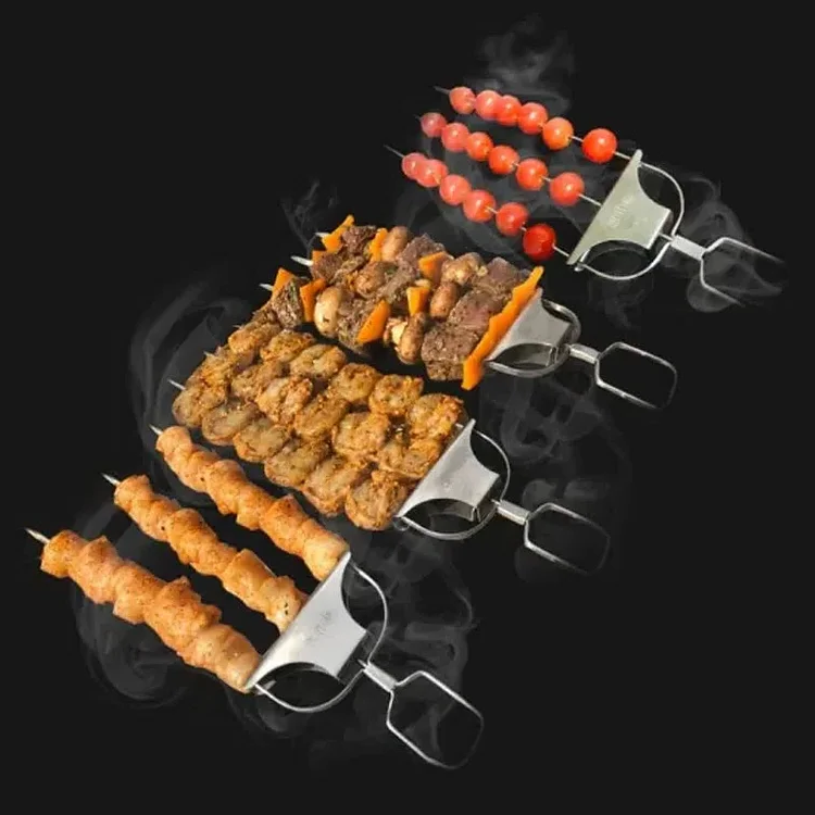 Three-Prong Grill Skewer Set — No-Spin BBQ Skewers