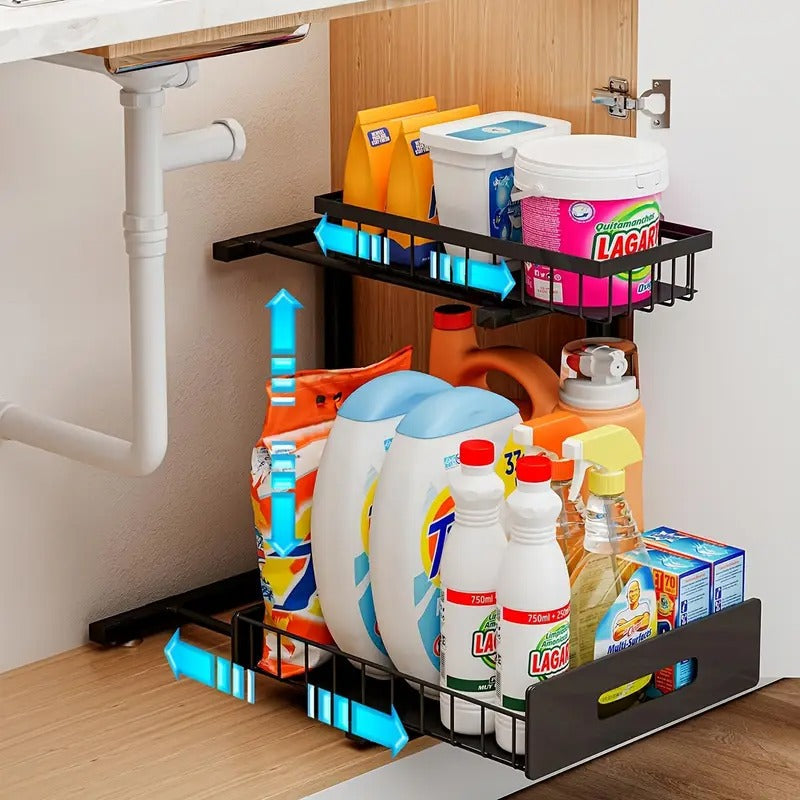 2-Tier Slide-Out Under-Sink Organizer — Fits Around Pipes
